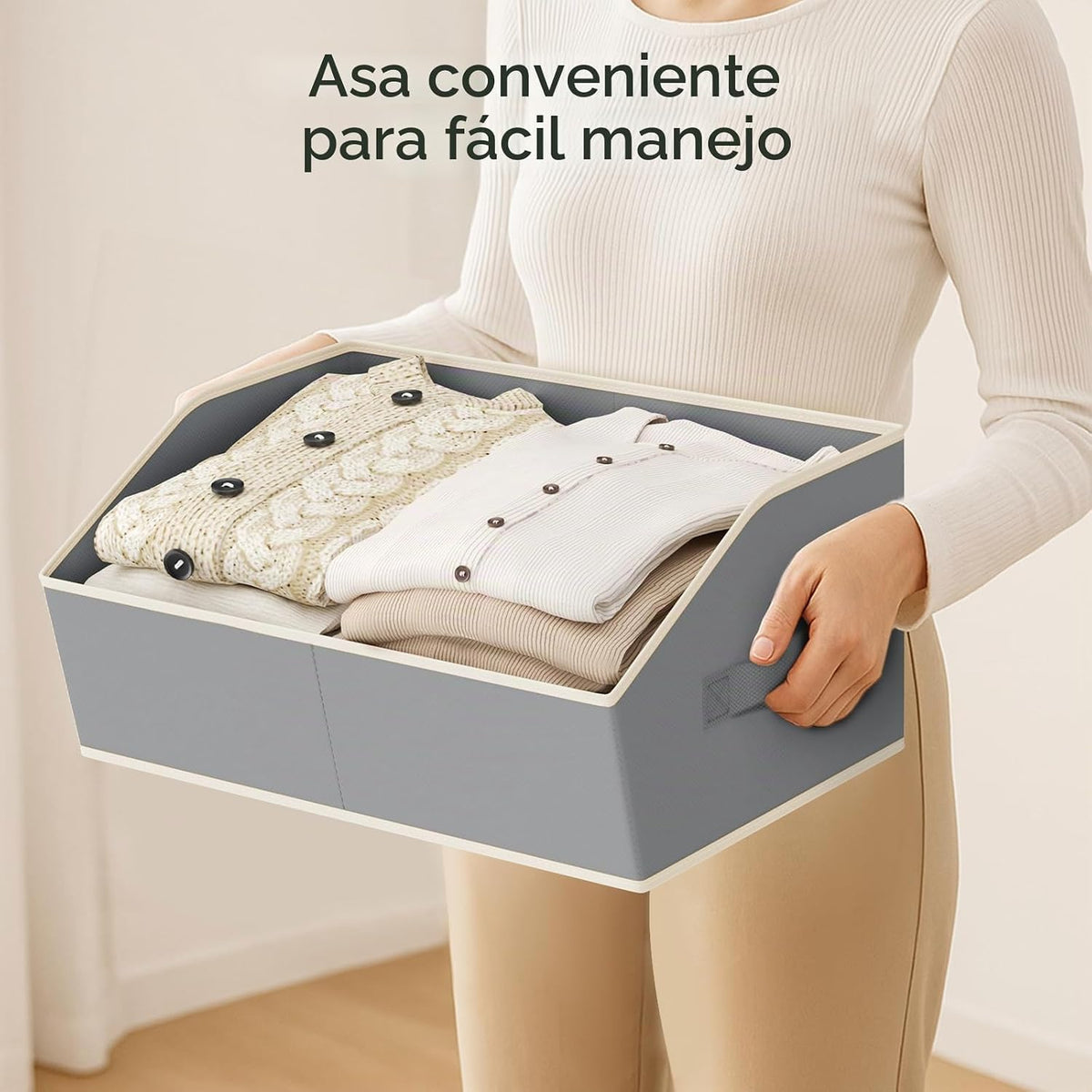 Organizadores de Closet Grandes y Cestas de Almacenamiento - Pack de 6 Cestas Trapezoidales para Estantes, Cestas de Tela Plegables con Asas Ideal para Closet, Cesta, Armario y Almacenamiento en Estantería, Gris