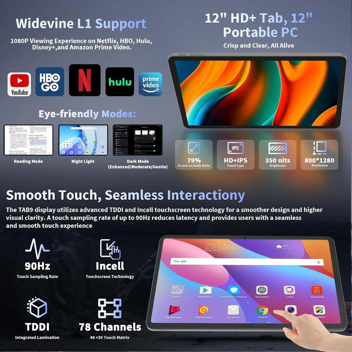 Tableta de 12 pulgadas con teclado, tableta Android 16 con Gemini A...