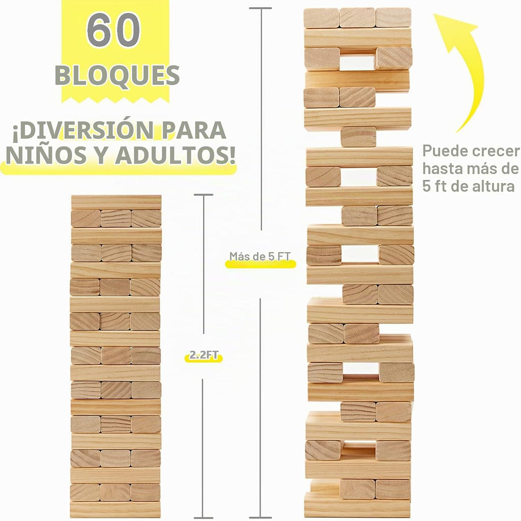 GOROCK Juegos gigantes de torre de caída, 60 piezas de bloques de madera de