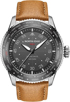 Reloj Solar Pilot para Hombre NORTH EDGE - Movimiento de Cuarzo, Cristal Mineral, Correa de Cuero Ligera y Duradera, Modelo: MACH