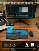 SABLUTE MA12Pro Wave - Teclado inalámbrico y mouse ergonómico, con...