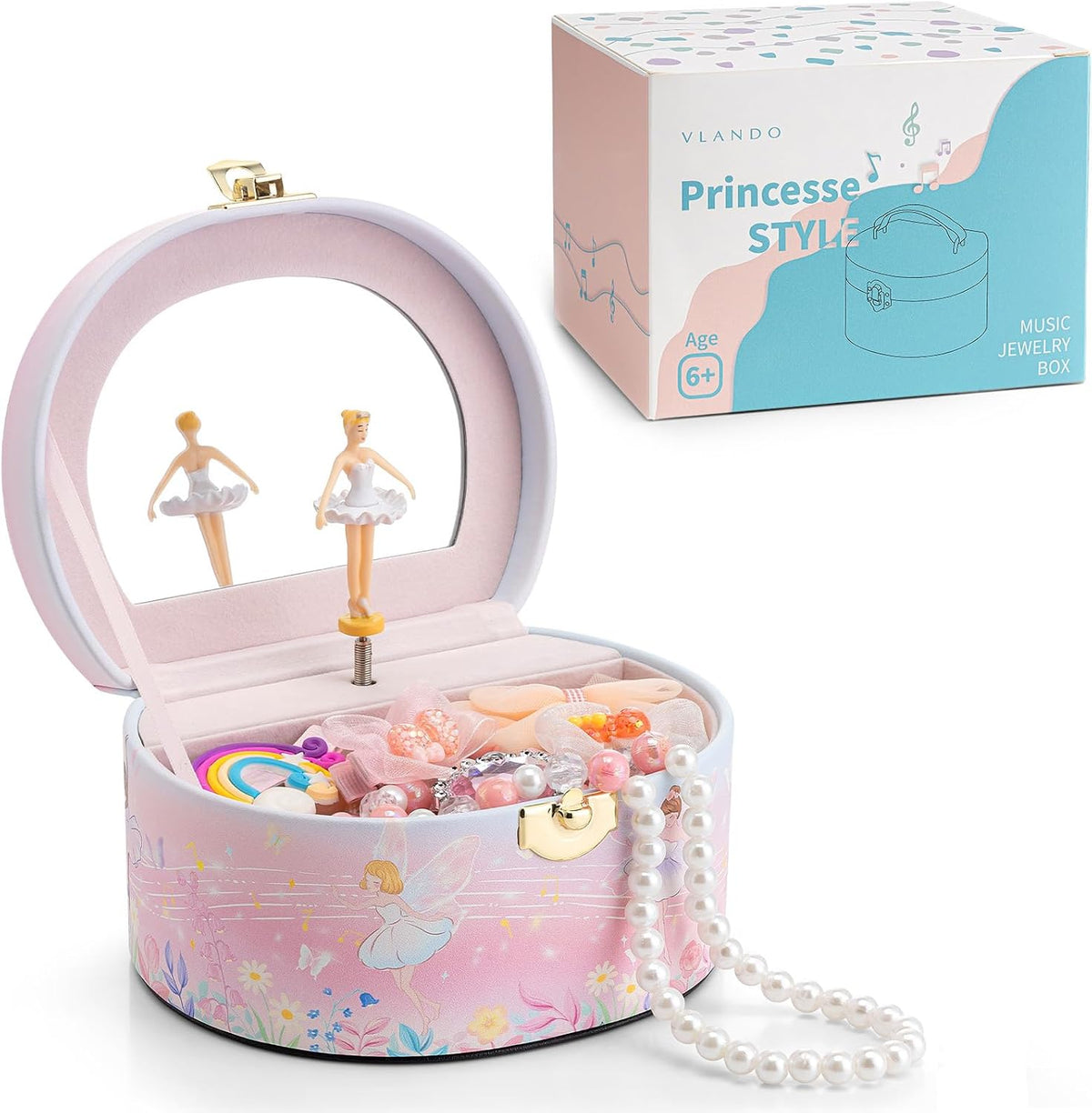 VLANDO Joyero musical para niñas, diseño de arco con bailarina giratoria