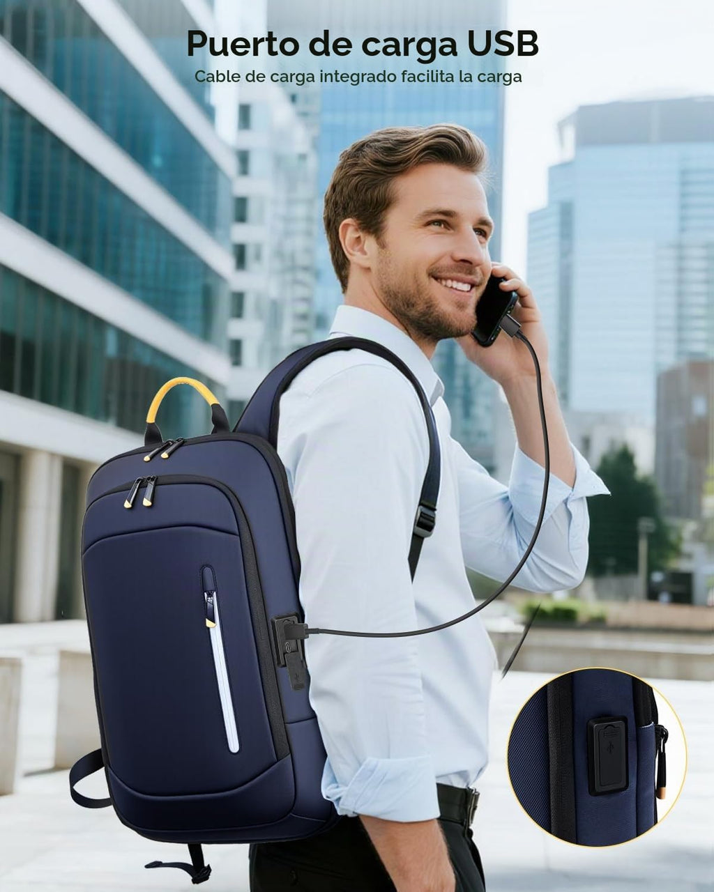 Mochila delgada para laptop para hombre, mochila de viaje de negocios de 15.6 pulgadas con puerto de carga USB, bolsa ligera de computadora de trabajo de 1.5 libras, mochila duradera