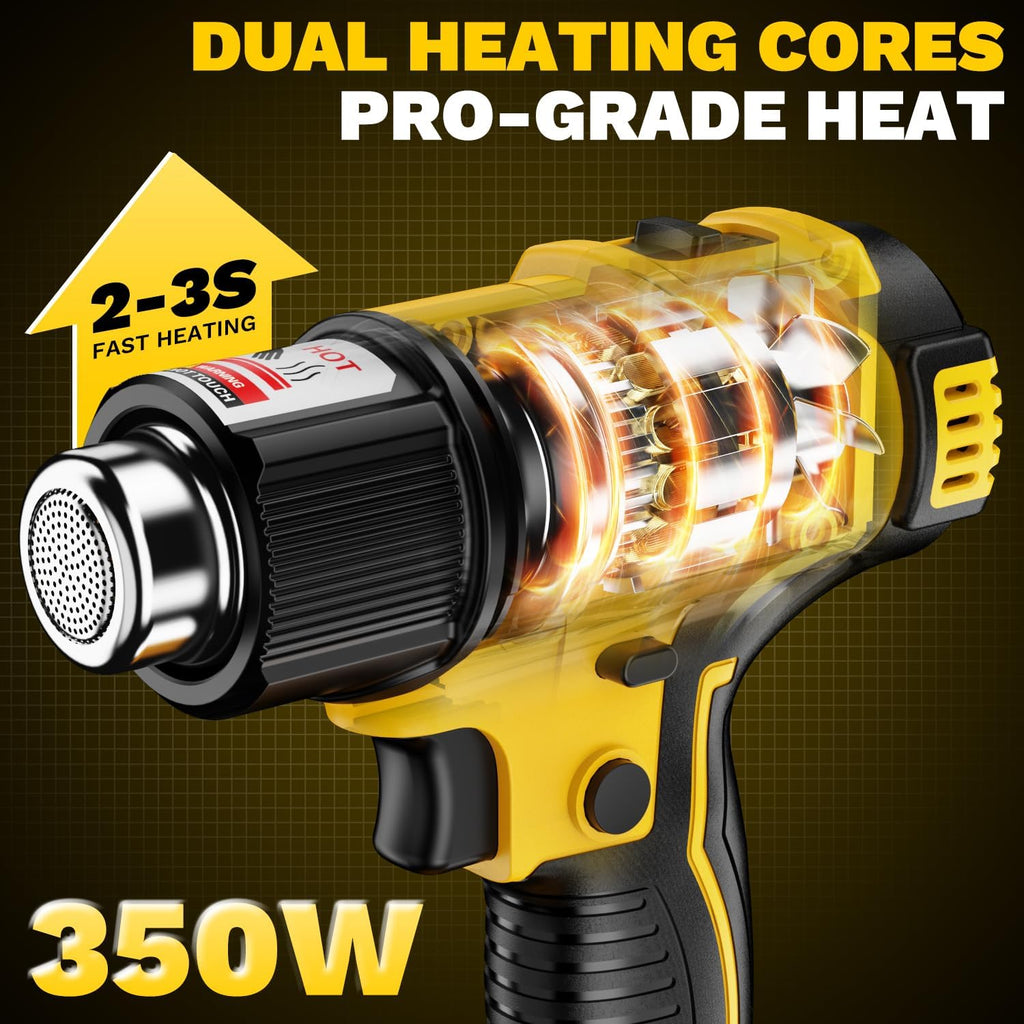 Pistola de calor inalámbrica compatible con batería Dewalt de 20 V, pistola de soldadura de calentamiento rápido de 350 W con luz LED, temperatura variable de 122 ℉ a 1022 ℉ con 5 boquillas