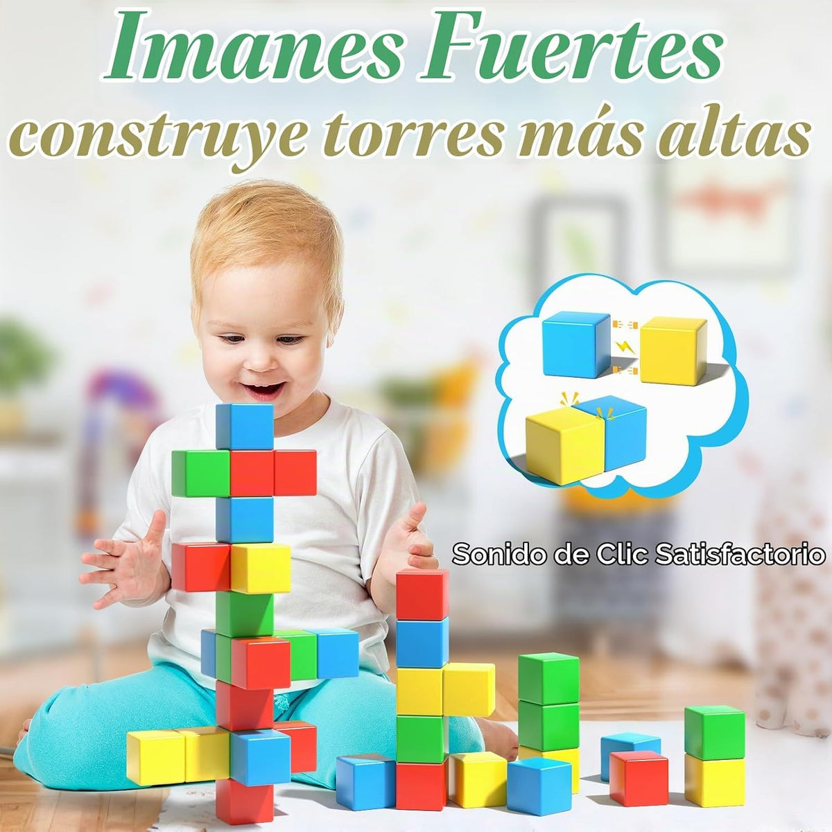 Bloques magnéticos grandes, 56 cubos de construcción 3D de 1.34
