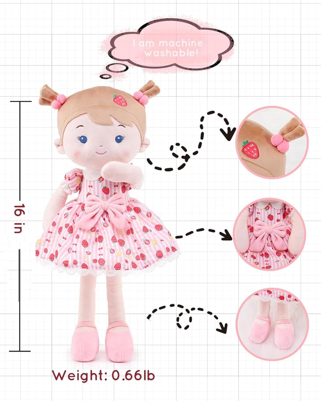 LeyaDoll Muñeca de bebé suave de felpa (40.6 cm), mi primera muñeca...