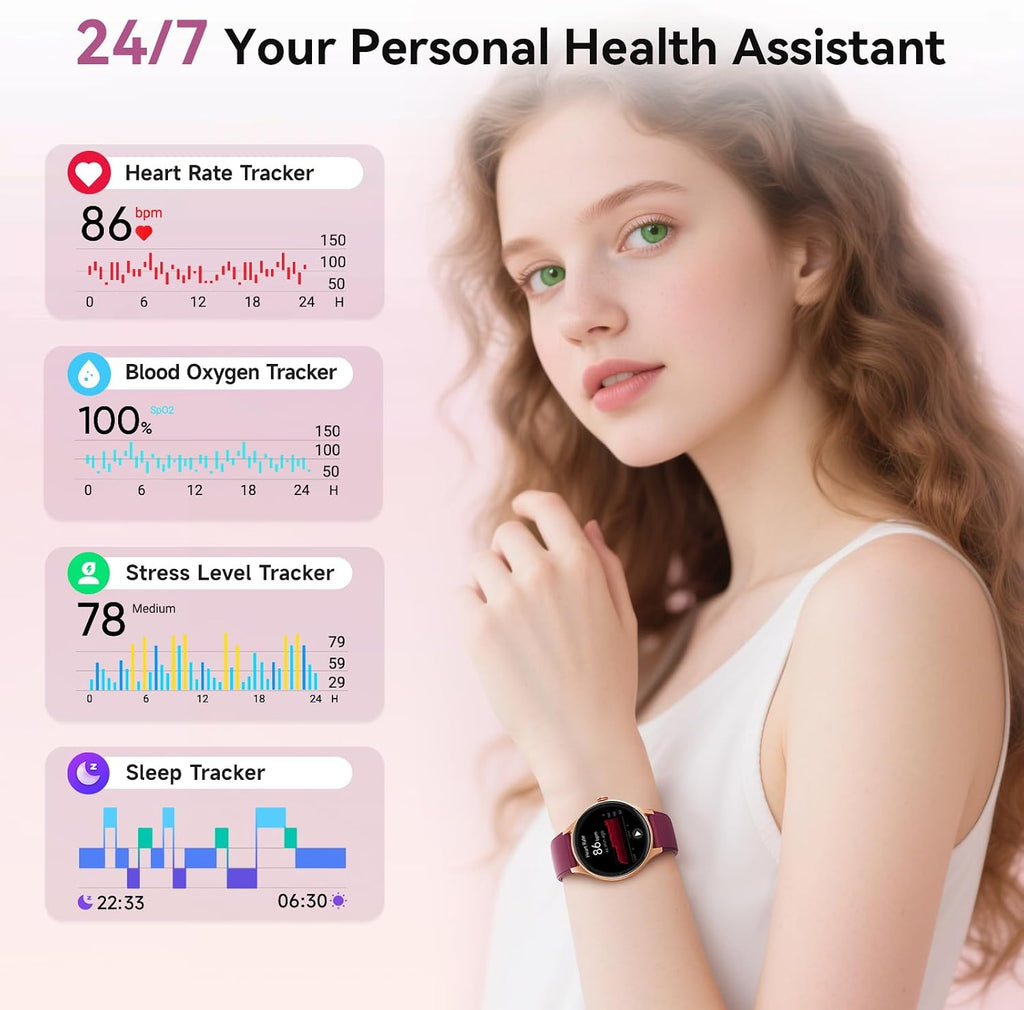 Fitpolo - Reloj inteligente para mujer, pantalla HD de 1.57 pulgadas