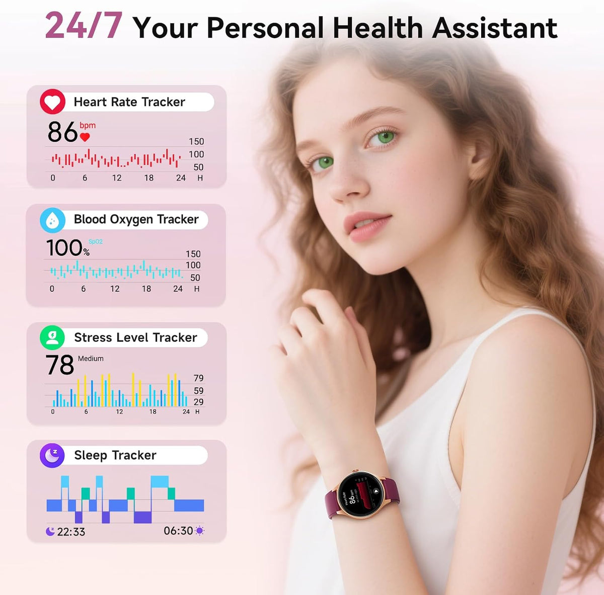 Fitpolo - Reloj inteligente para mujer, pantalla HD de 1.57 pulgadas