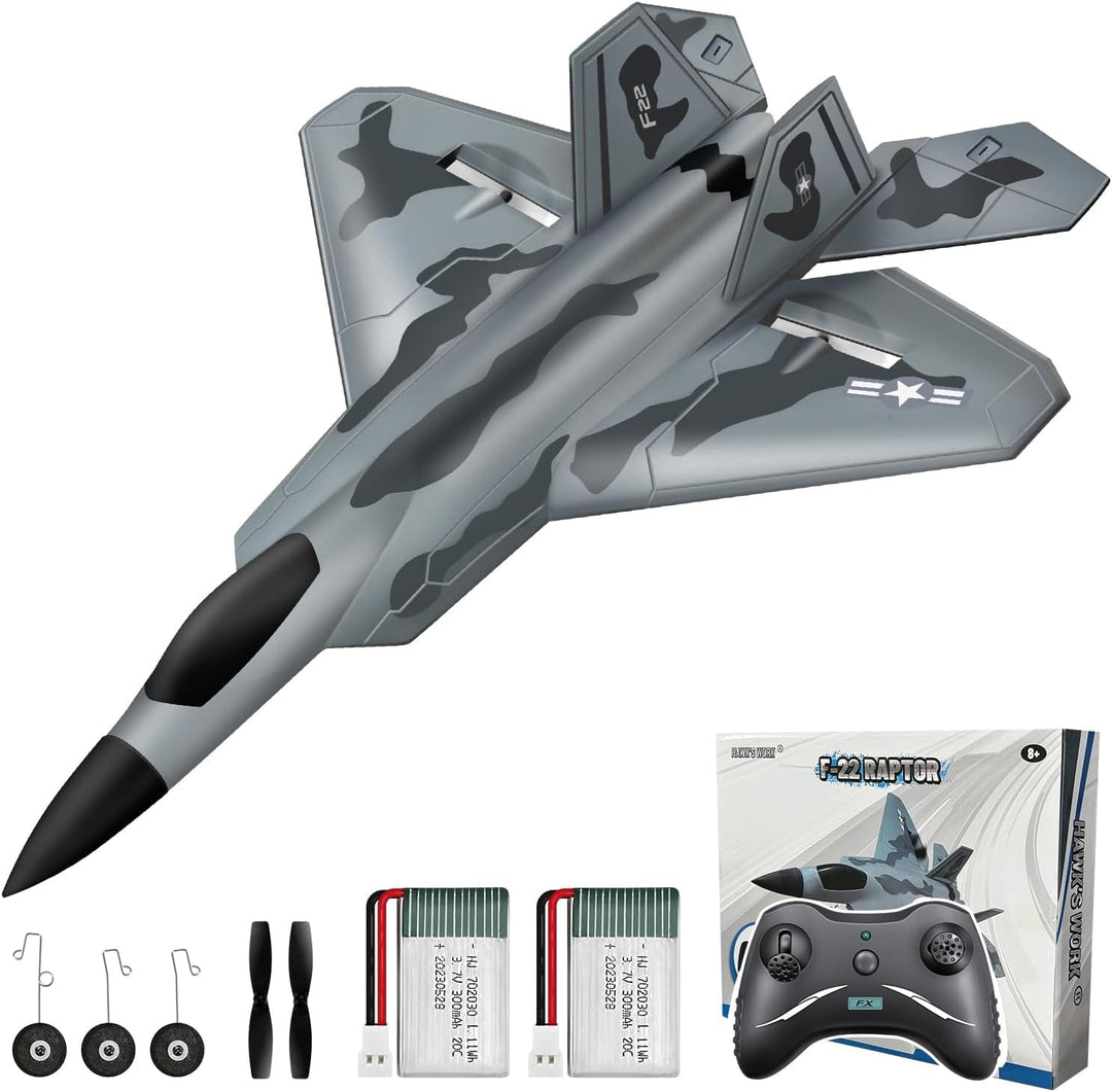 HAWK'S WORK Avión RC de 2 canales, avión F-22 listo para volar,...