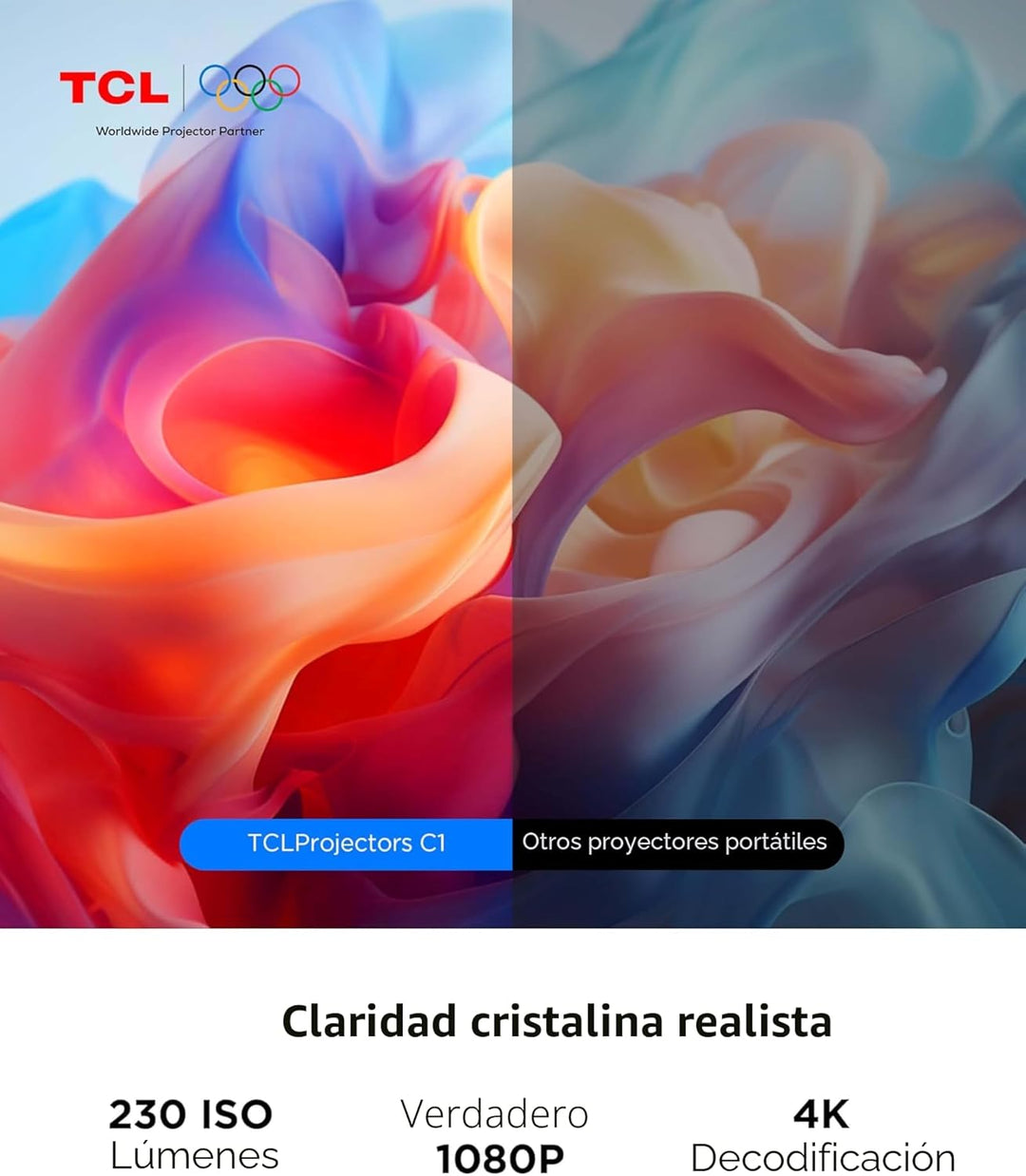 TCL Proyector inteligente C1 compatible con 4K, compatible con Goog...