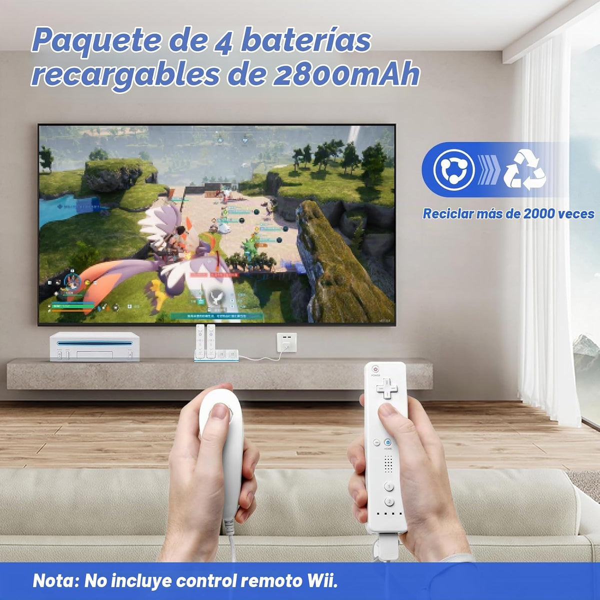 Estación de carga de control remoto para Wii/Wii U con paquete de 4 baterías recargables de 2800 mAh, estación de carga para controlador Wii, controles remotos no incluidos