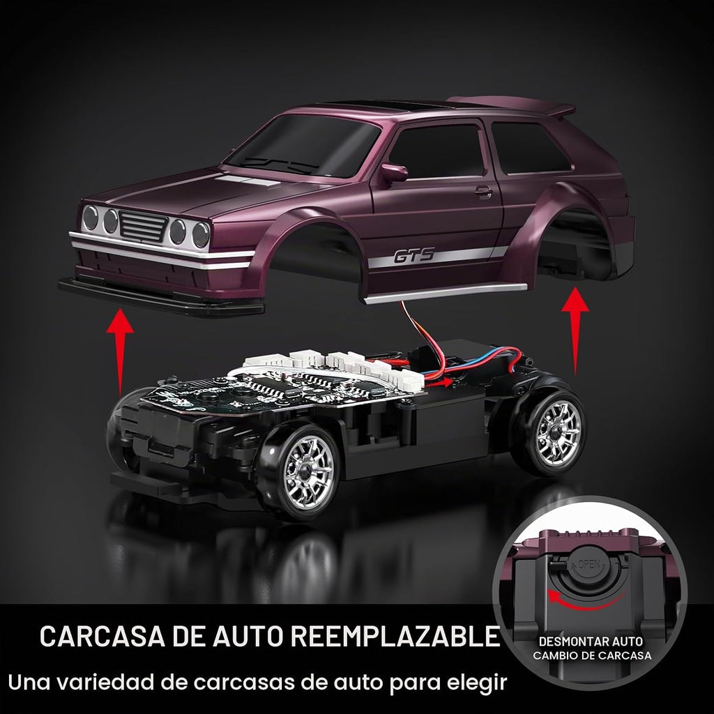 Mini coche RC 1/43 con giroscopio, coche RC 4WD totalmente proporcional, control remoto 2.4GHz de grado hobby, modelo RTR, alta velocidad 20+ km/h para aficionados, niños y adultos (plateado)