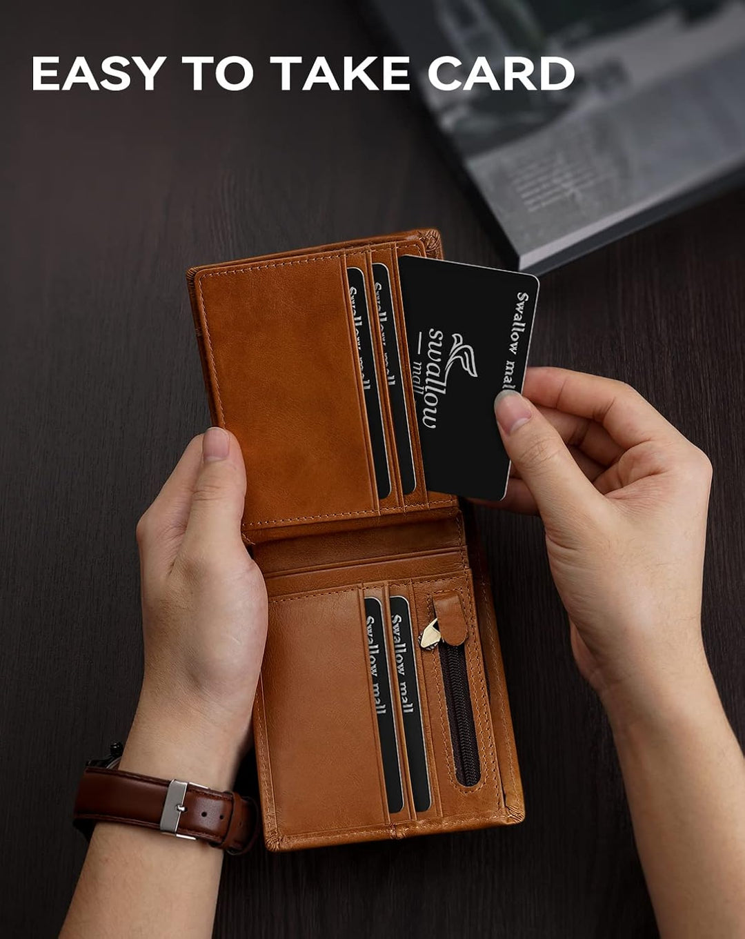 Cartera de cuero auténtico, RFID, 16 ranuras para tarjetas, plegabl...