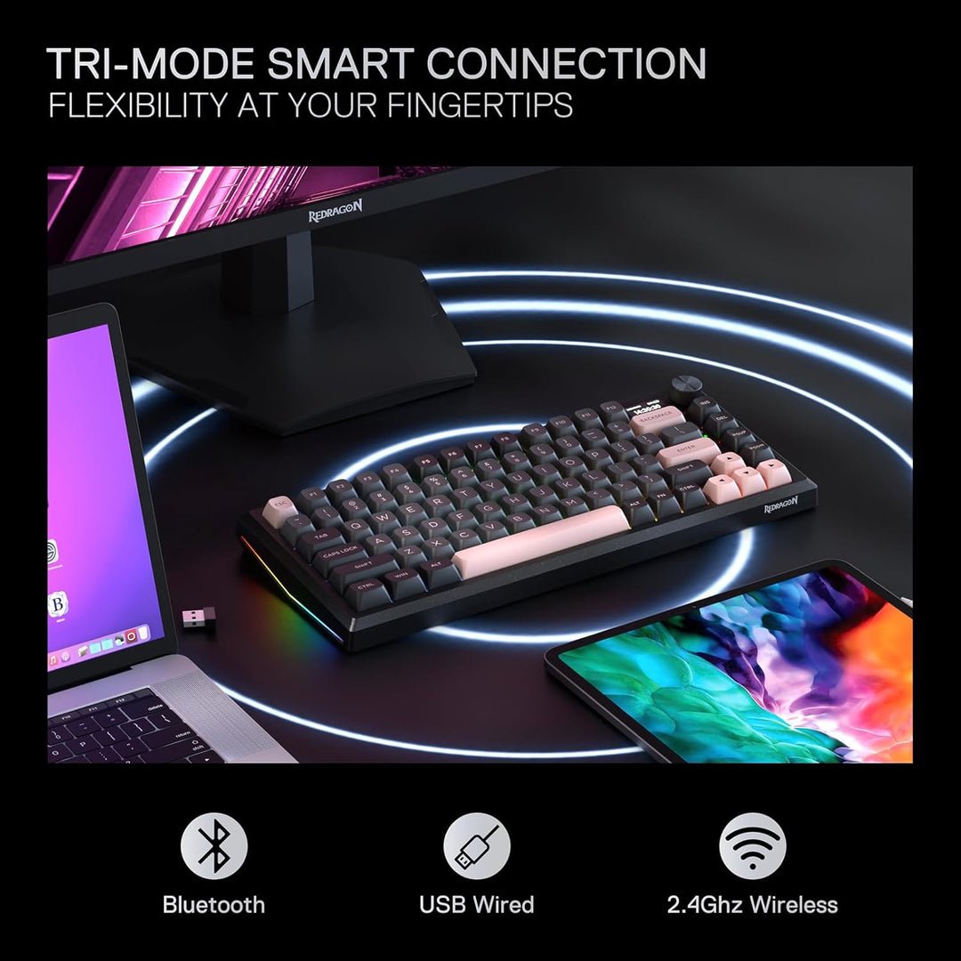 Redragon Teclado inalámbrico para juegos con junta CNC K720 con pan...