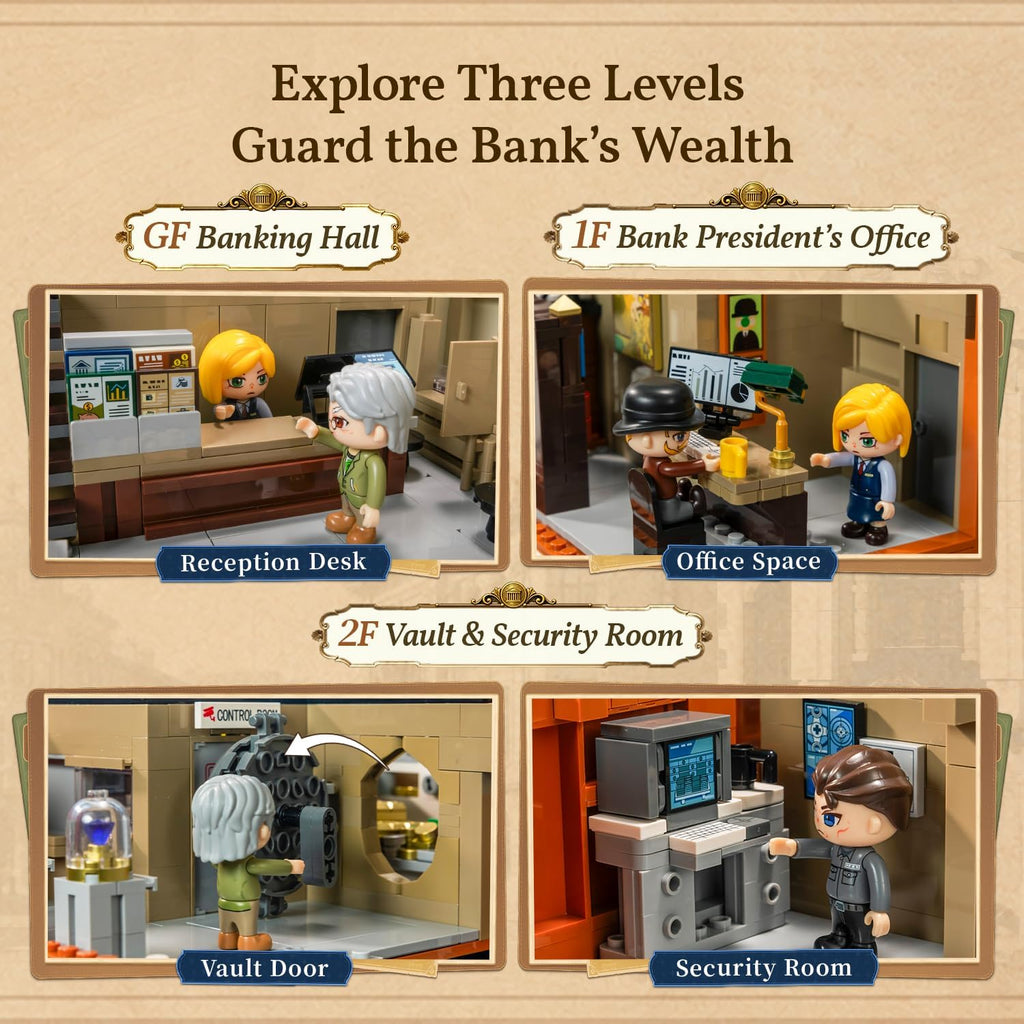 PANTASY Juego de construcción de banco de la ciudad, modelo de bloques