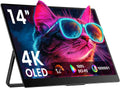 Upperizon Monitor portátil de 14 pulgadas 4K 3840X2400 100000:1 100% DCI-P3 OLED HDMI USB-C Monitor de viaje para laptop, MacBook, PC, Surface PS5 Xbox, pantalla externa con soporte y altavoces, compatible con VESA