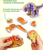 Coogam Construye Tus Propios Dinosaurios de Juguete, Set de Juego de Construcción de Dinosaurios que se Ensamblan, Constructor de Dinosaurios STEM de Madera Desmontable, Juguete de Construcción