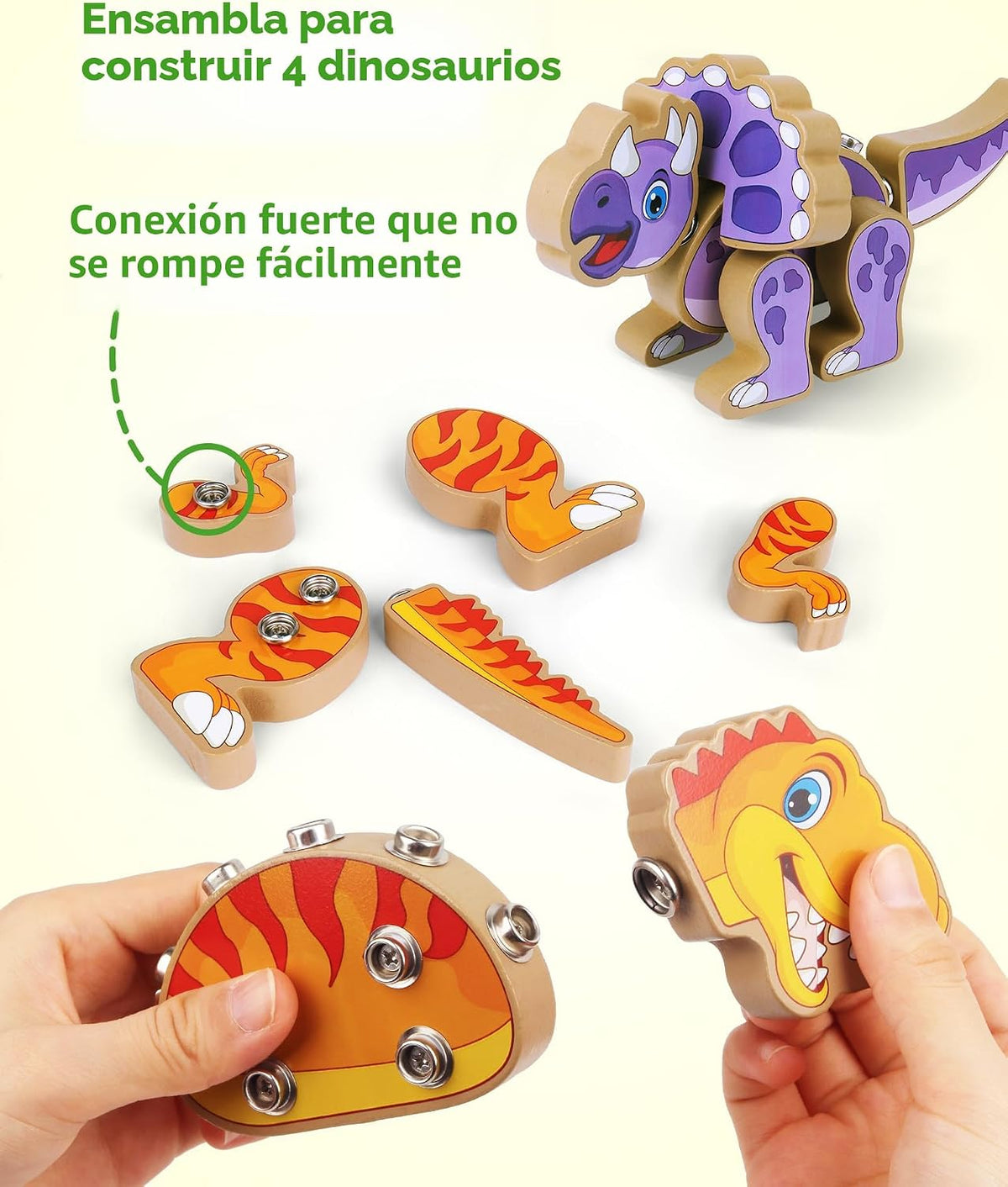 Coogam Construye Tus Propios Dinosaurios de Juguete, Set de Juego de Construcción de Dinosaurios que se Ensamblan, Constructor de Dinosaurios STEM de Madera Desmontable, Juguete de Construcción