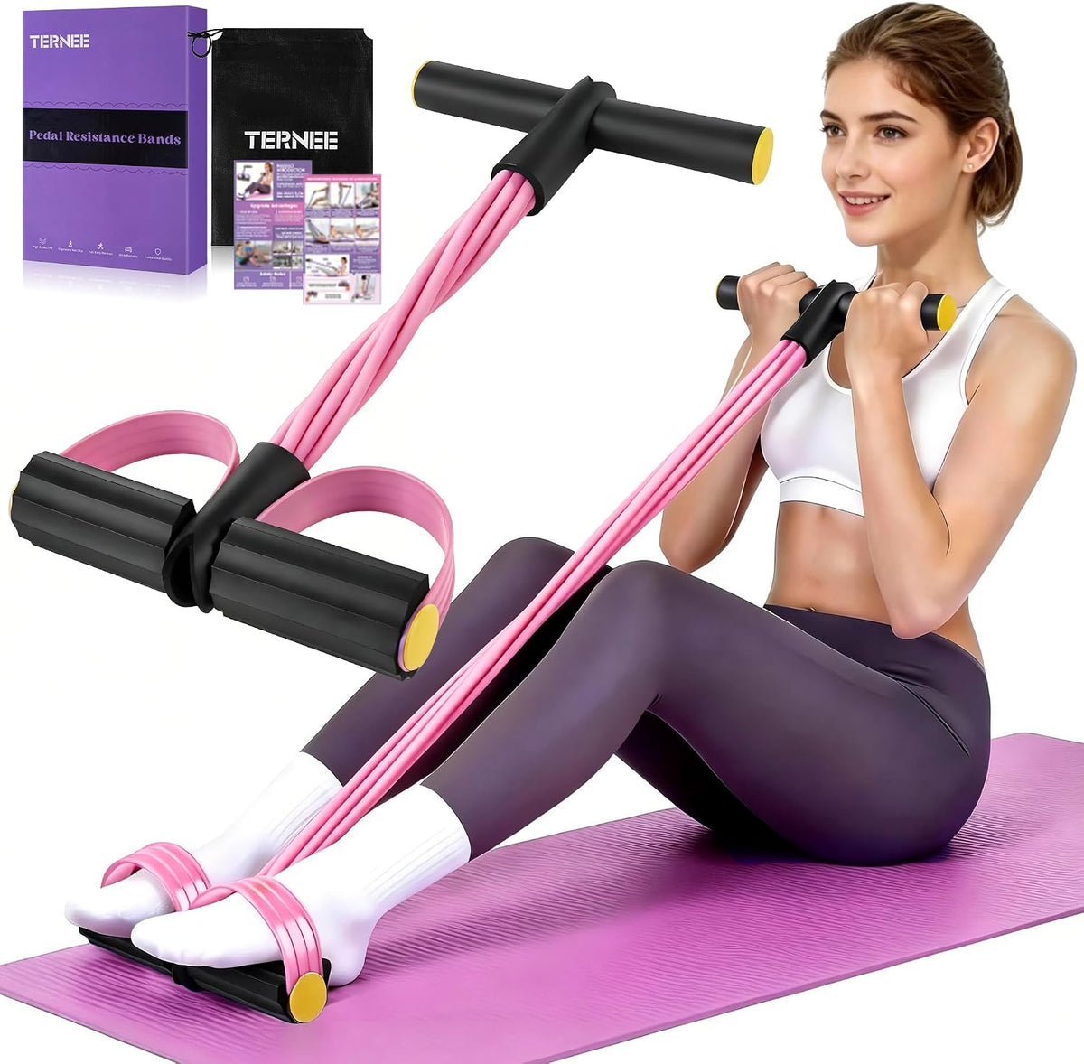 Banda de resistencia de pedal con asa, banda de resistencia de pedal para mujeres, bandas de ejercicio multifunción para gimnasio en casa, cuerpo completo y entrenamiento