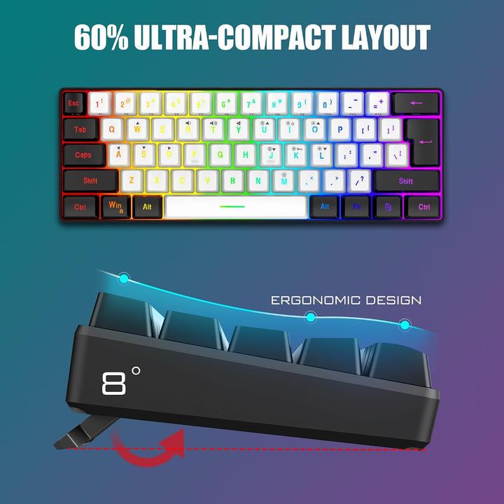 RedThunder Combo de teclado y mouse 60% para juegos, mini teclado u...