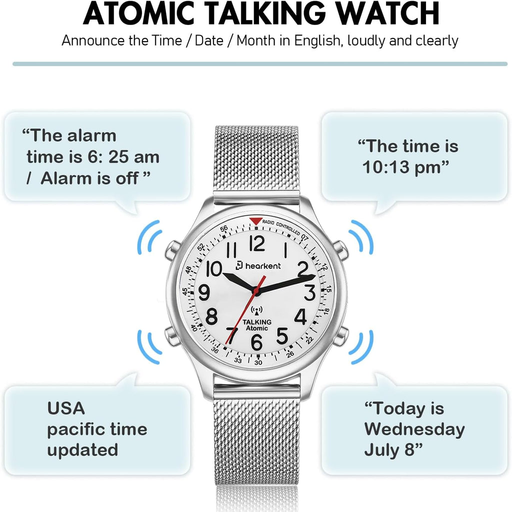 Hearkent Reloj atómico parlante para mujer, alto y claro, en inglés para personas mayores, ciegas, visualmente impariadas, regalo exquisito y elegante, 2004L