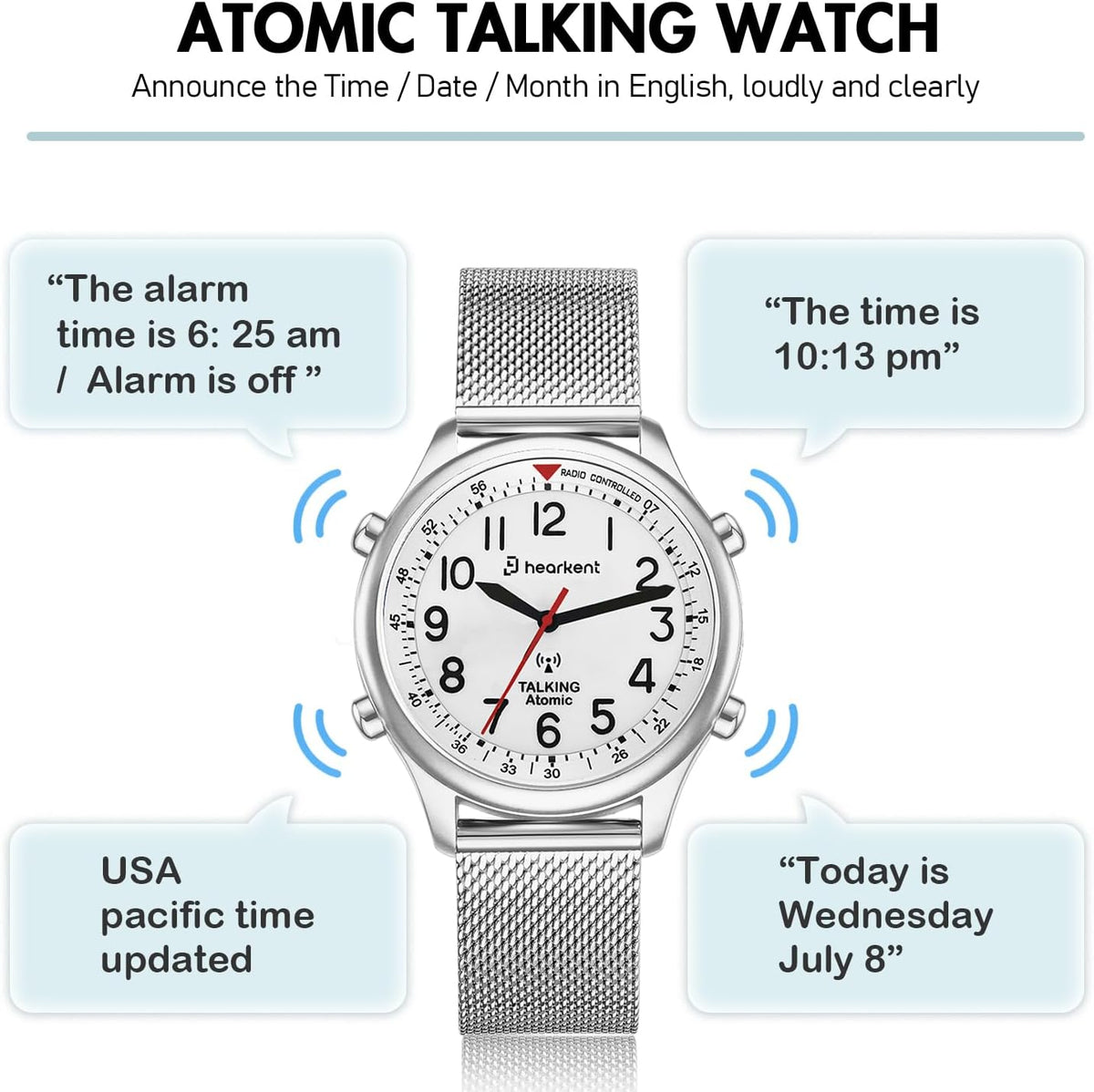 Hearkent Reloj atómico parlante para mujer, alto y claro, en inglés para personas mayores, ciegas, visualmente impariadas, regalo exquisito y elegante, 2004L