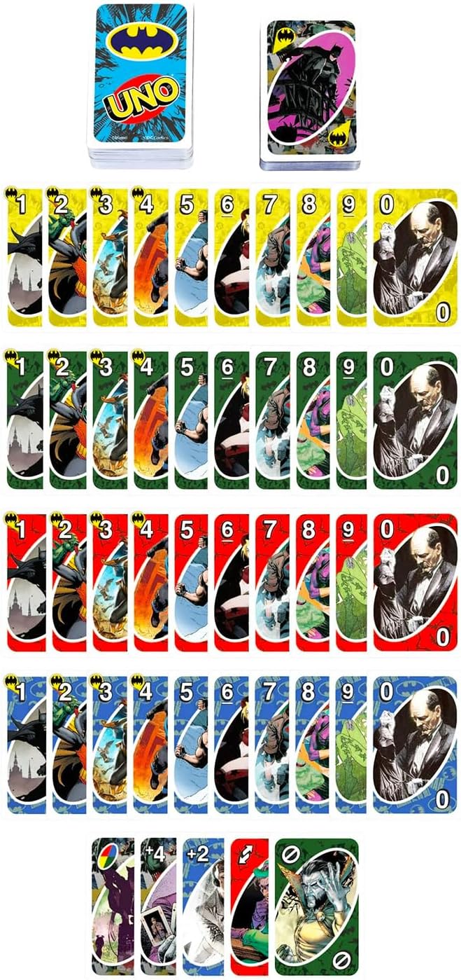 UNO Marvel y DC Cards Set - Bundle con Batman y Spiderman UNO Cards para Kids Plus Stickers, más | Batman y Spiderman Activities para Kids, Family Game Night