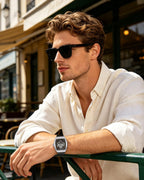 SAPPHERO Reloj para hombre, esfera de esqueleto Tonneau, caja de acero inoxidable, movimiento de cuarzo japonés, correa de silicona, reloj de pulsera deportivo y de moda, resistente a los 30M, fecha