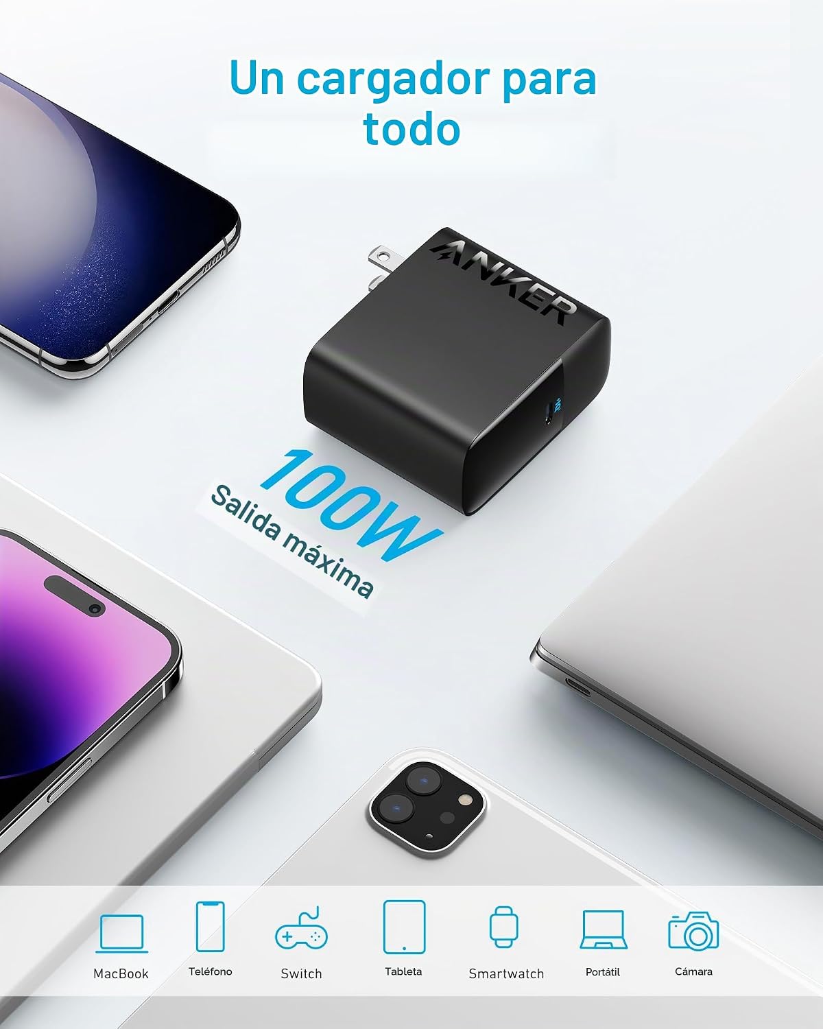 Anker Cargador MacBook Pro, 100 W USB-C con banco de energía portát...