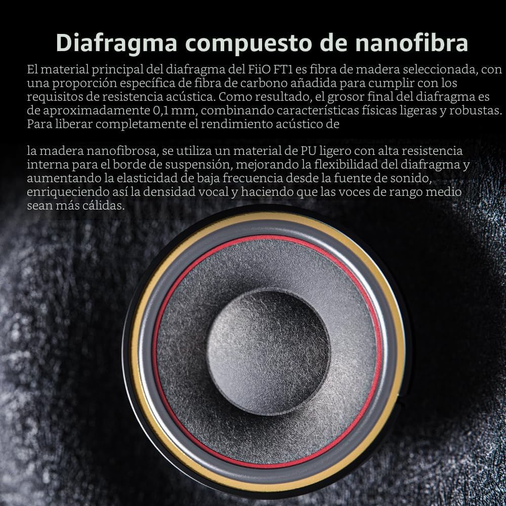 FiiO FT1 Auriculares con conductor dinámico grande de 32Ω con copas de madera sólida