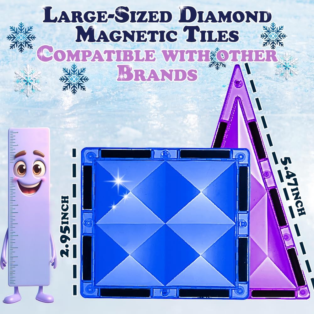 Little Pi 102 piezas de bloques de construcción con azulejos magnéticos de castillo de princesa congelada - Bloques de diamante 3D, juguetes educativos STEM para juego de rol, regalos de cumpleaños