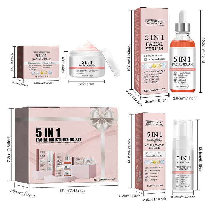 Serum facial 5 en 1, kit de cuidado de la piel hidratante para la c...