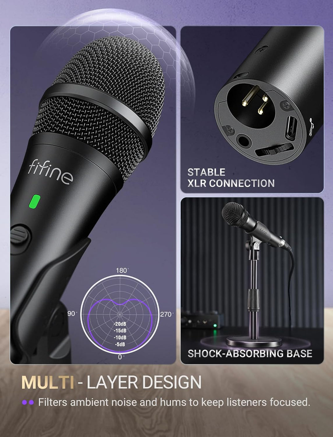 FIFINE - Micrófono dinámico USB\/XLR para grabación de podcast, jue...