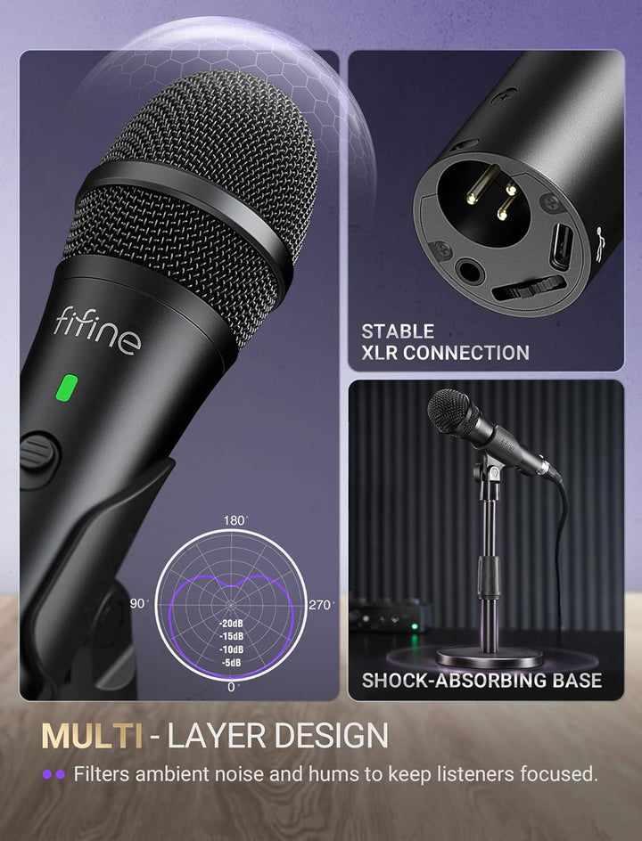 FIFINE - Micrófono dinámico USB\/XLR para grabación de podcast, jue...