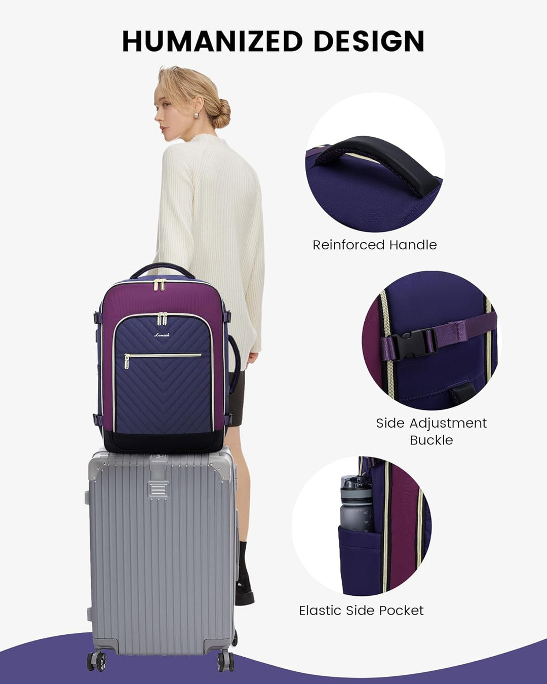 LOVEVOOK Mochila de viaje grande, mochila de mano para aviones, Moc...