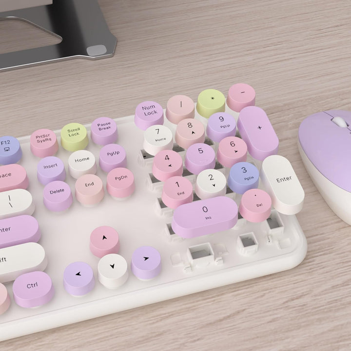 UBOTIE Teclado inalámbrico colorido para computadora y mouse óptico...