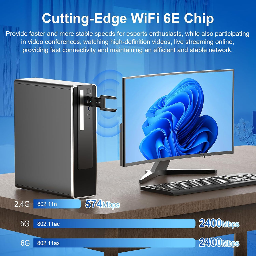 NEWFAST AXE5400 Adaptador USB WiFi 6 para PC de escritorio NF-U353, adaptador de red inalámbrica de tres bandas para escritorio, 6GHz/5GHz/2.4GHz Transceptor de red inalámbrica USB WiFi Dongle para