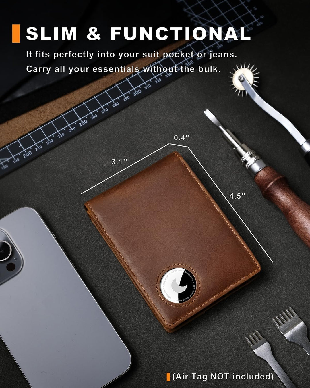 BROSHOPP Billetera Airtag para hombres, billetera bifold de cuero d...