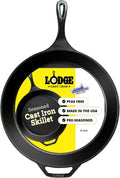 Lodge - Sartén de hierro fundido pre-sazonado, mango de fácil agarre, 15 pulgadas