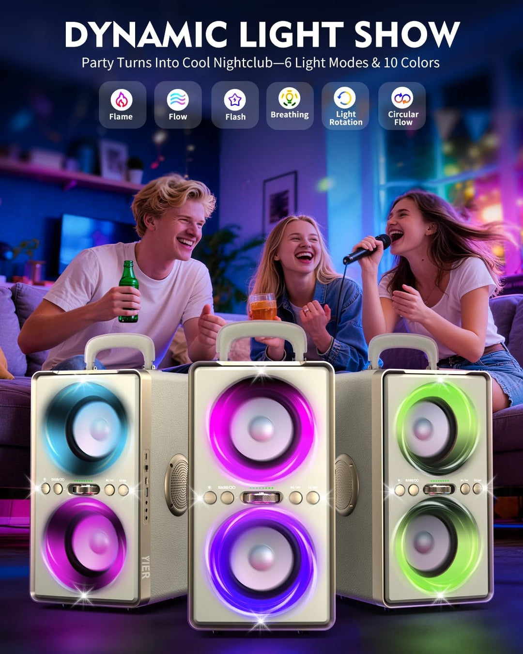 YIER Altavoz Bluetooth, altavoz de fiesta de pico de 240 W con grav...