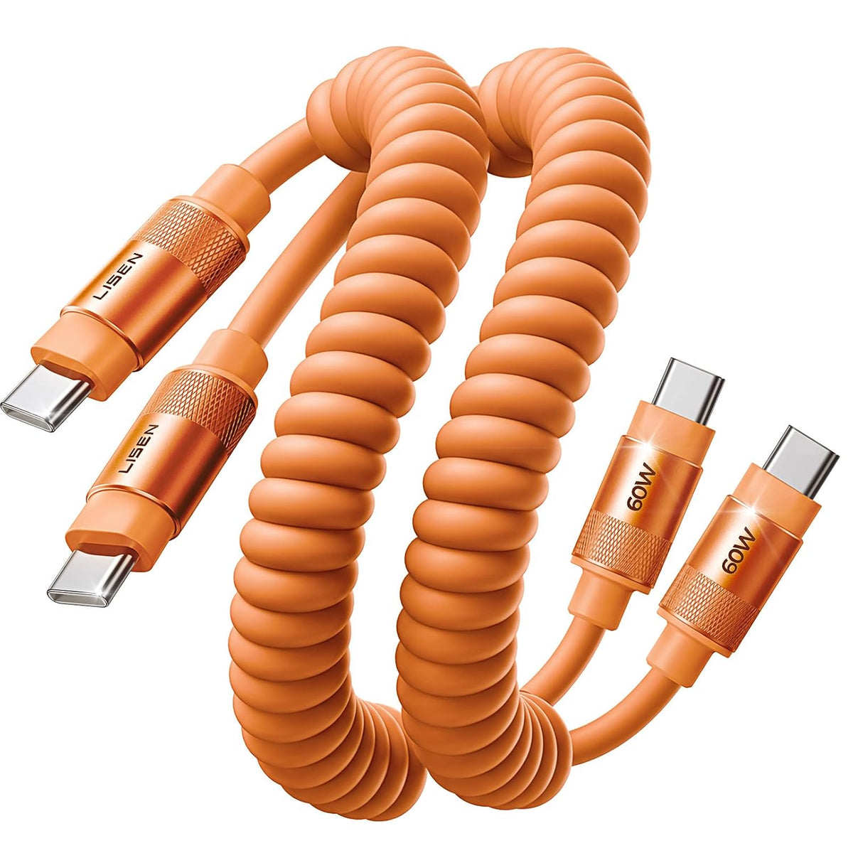 LISEN Paquete de 2 cables USB C a USB C en espiral de carga rápida de 60 W