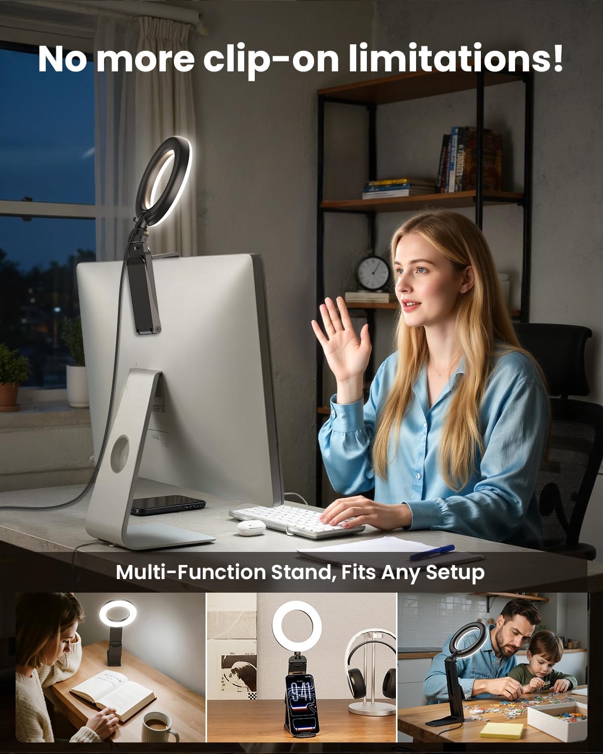 Luz de Anillo para Portátil con Clip de Escritorio, Iluminación de Videoconferencia de Computadora Pequeña con Soporte para Teléfono/Cámara Web/Monitor, Mini Luz LED Portátil de 5" para