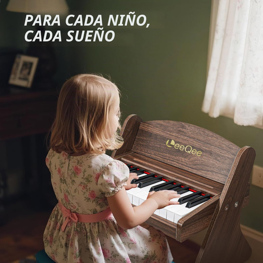 Piano de bebé para niños pequeños, piano de madera de 25 teclas para niños con control de volumen, mini instrumento educativo de música digital, piano de madera portátil de doble modo para niños de 3 años en adelante