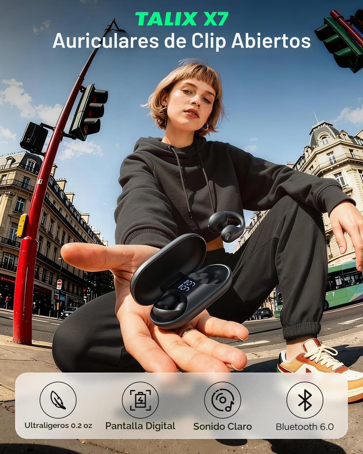 Auriculares abiertos, diseño de clip, Bluetooth inalámbrico 6.0 X7