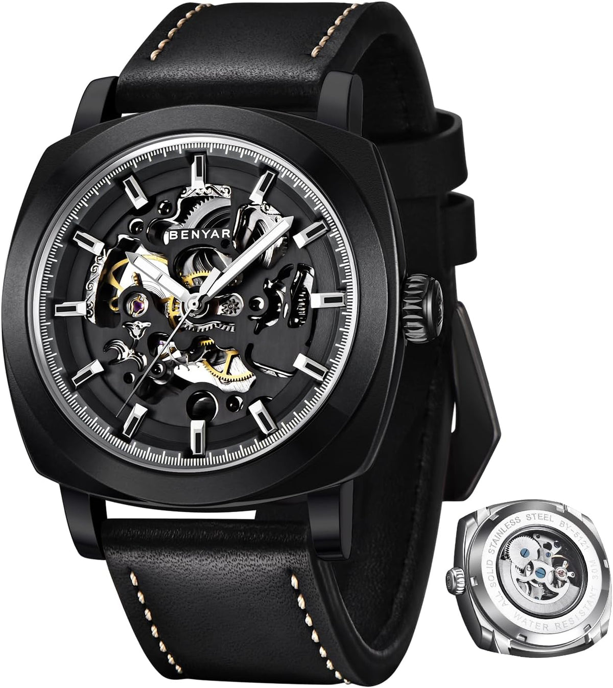 BENYAR Reloj Automático Mecánico de Esqueleto para Hombre de Vestir