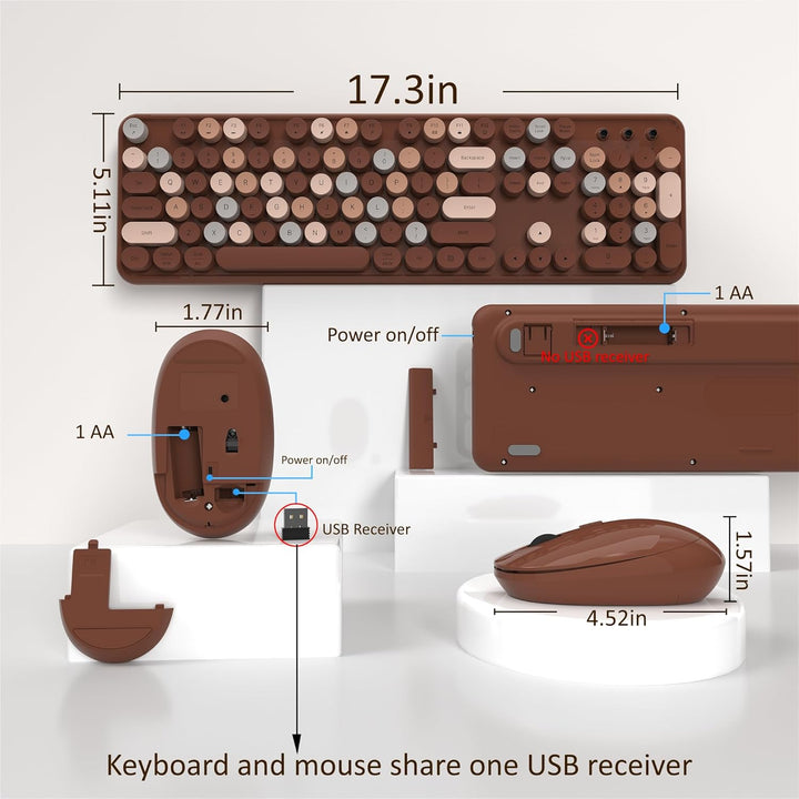 Links9+ Teclado y mouse inalámbricos, teclado retro de tamaño compl...