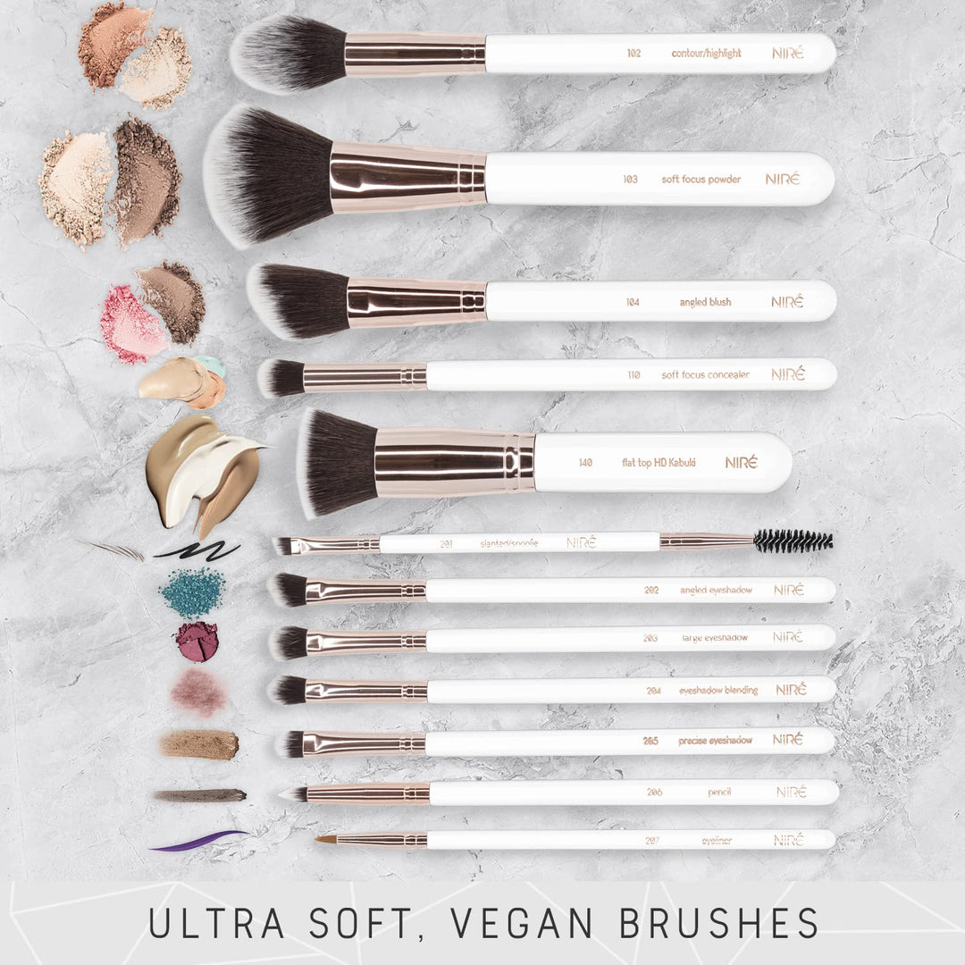 Niré Beauty White - Juego de brochas de maquillaje profesional gala...