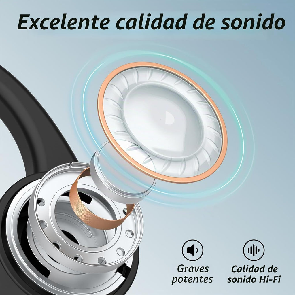 CXK Auriculares de conducción ósea, auriculares de oreja abierta actualizados 2026 con micrófono, IPX7 impermeable, audio equilibrado, tiempo de reproducción de 10 horas