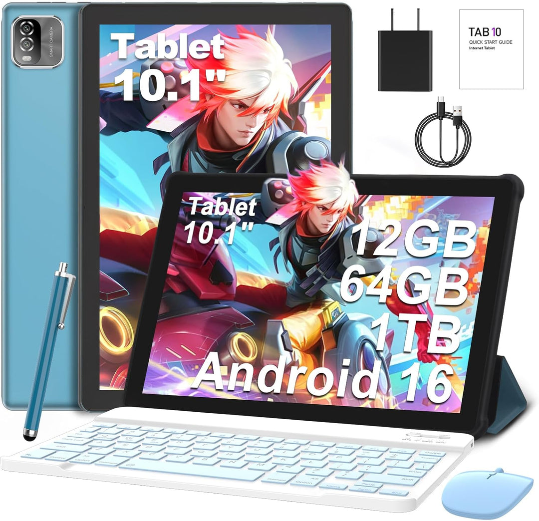 NEWISION Tablet Android 16 de 10 pulgadas con teclado, 12 GB de RAM...