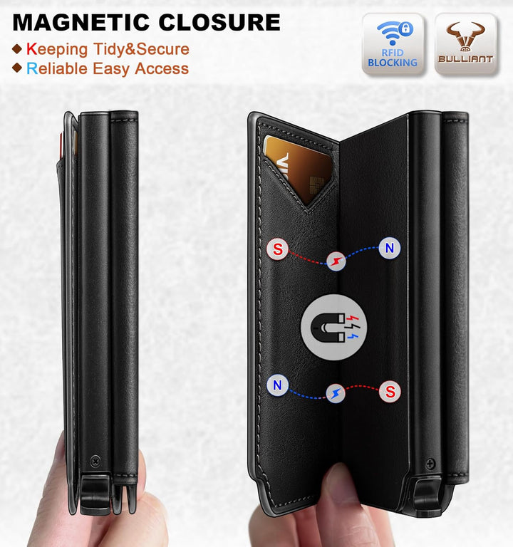 BULLIANT Billetera de cuero para hombre, tarjetero con clip para di...